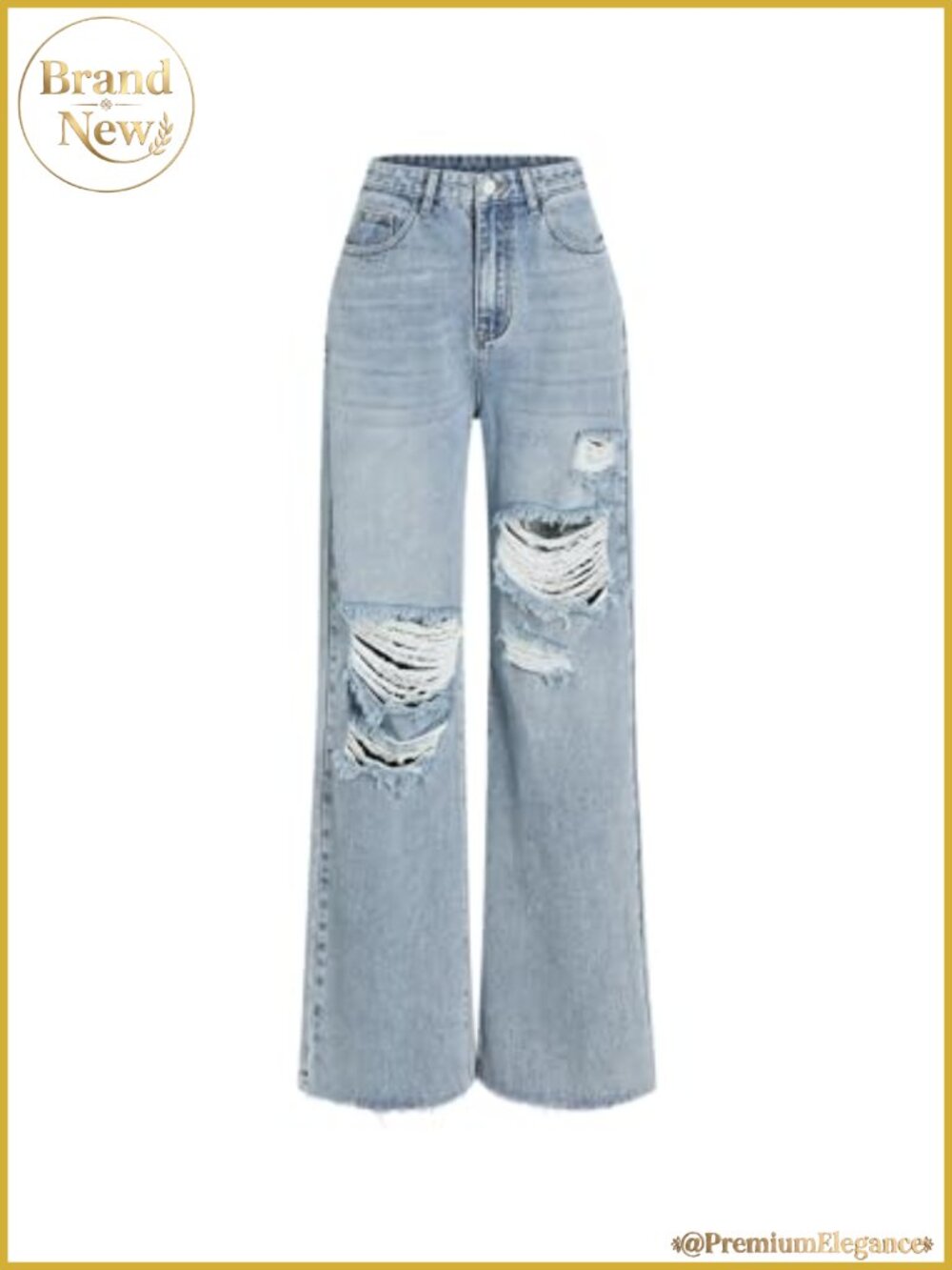 Women's Ripped Jeans High Waisted Distressed Baggy Straight Leg Cotton Denim